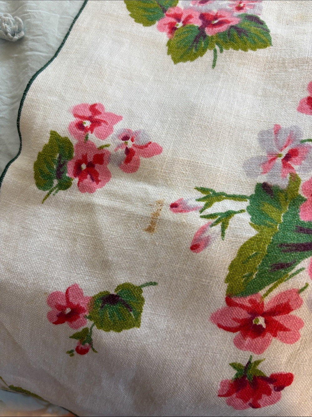 Floral Linen Decorative Square Throw - Pink and Green - Picture 2 of 4